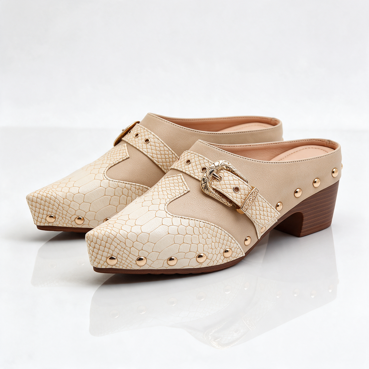 Sadie Studded Snake Mules