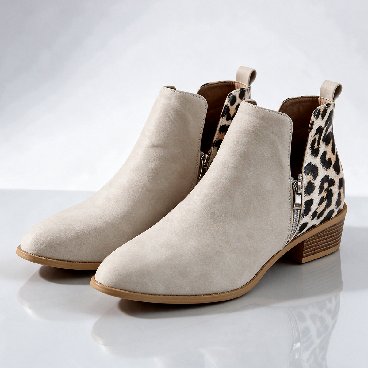 Madeline Leopard-Back Ankle Boots