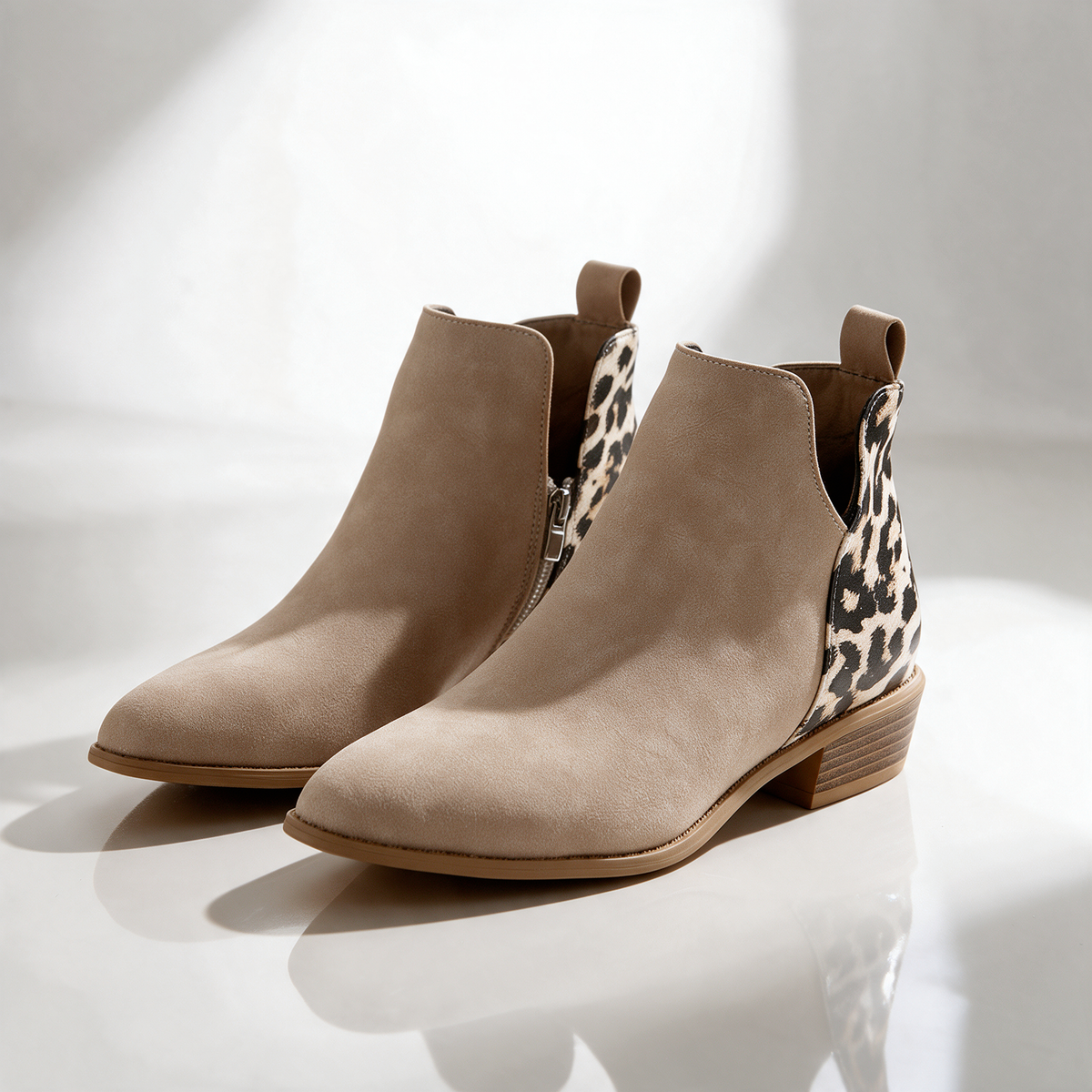 Madeline Leopard-Back Ankle Boots