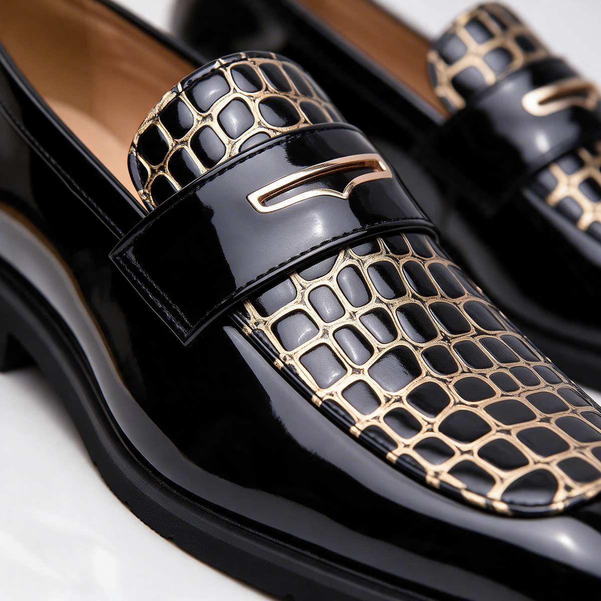 Monaco Croc-Embossed Penny Loafers