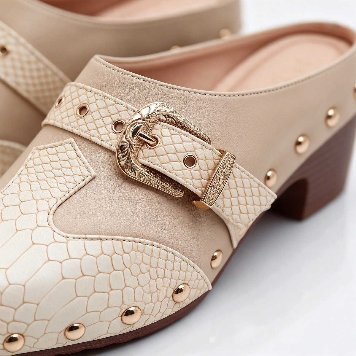 Sadie Studded Snake Mules