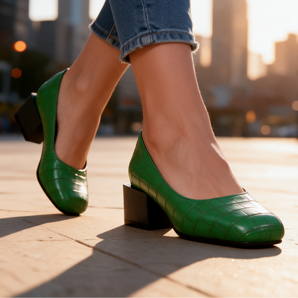 Florine Croc Block Heels