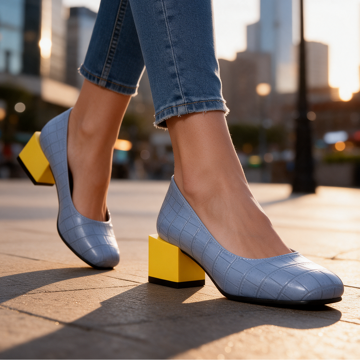 Florine Croc Block Heels