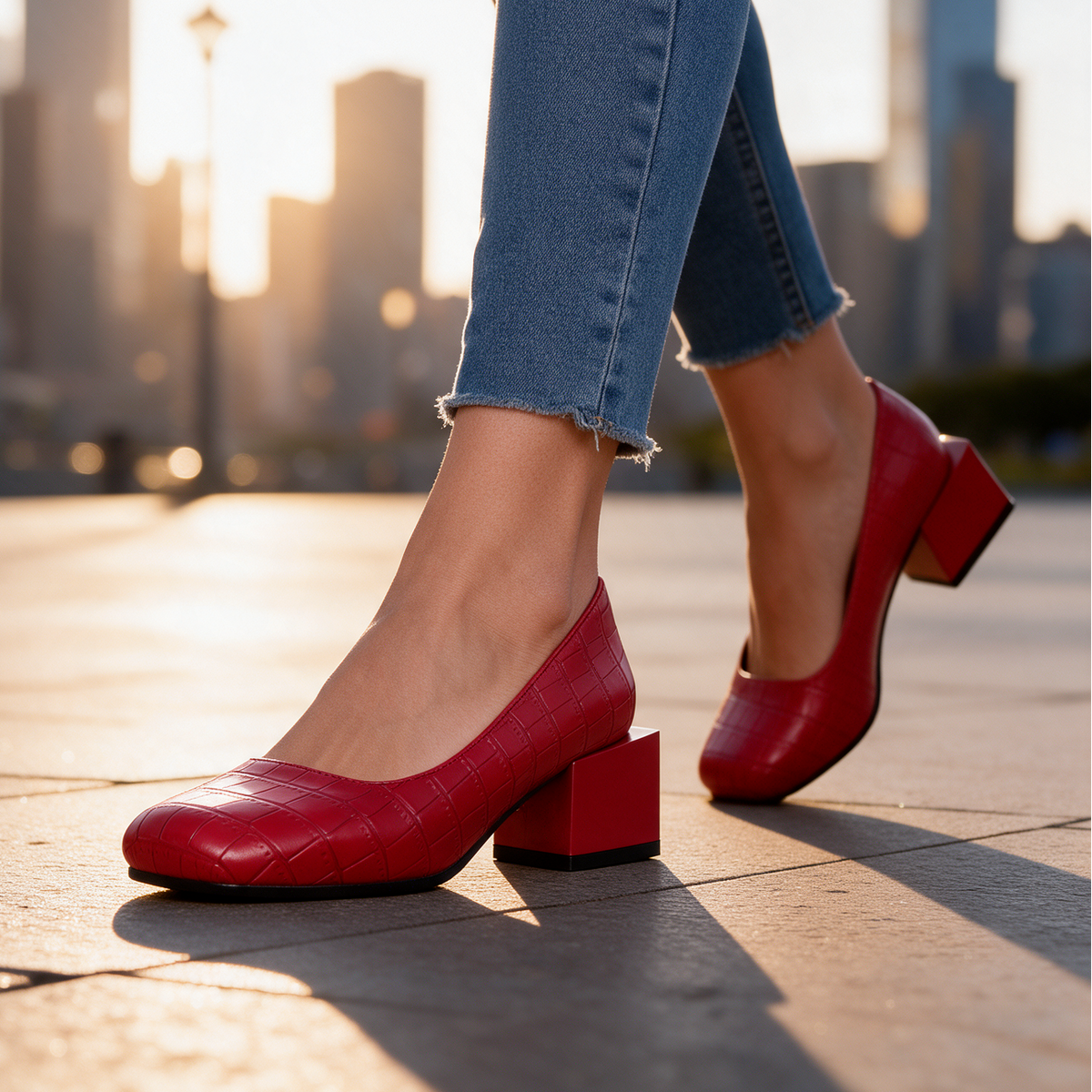 Florine Croc Block Heels