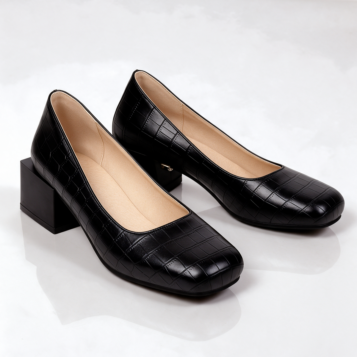 Florine Croc Block Heels