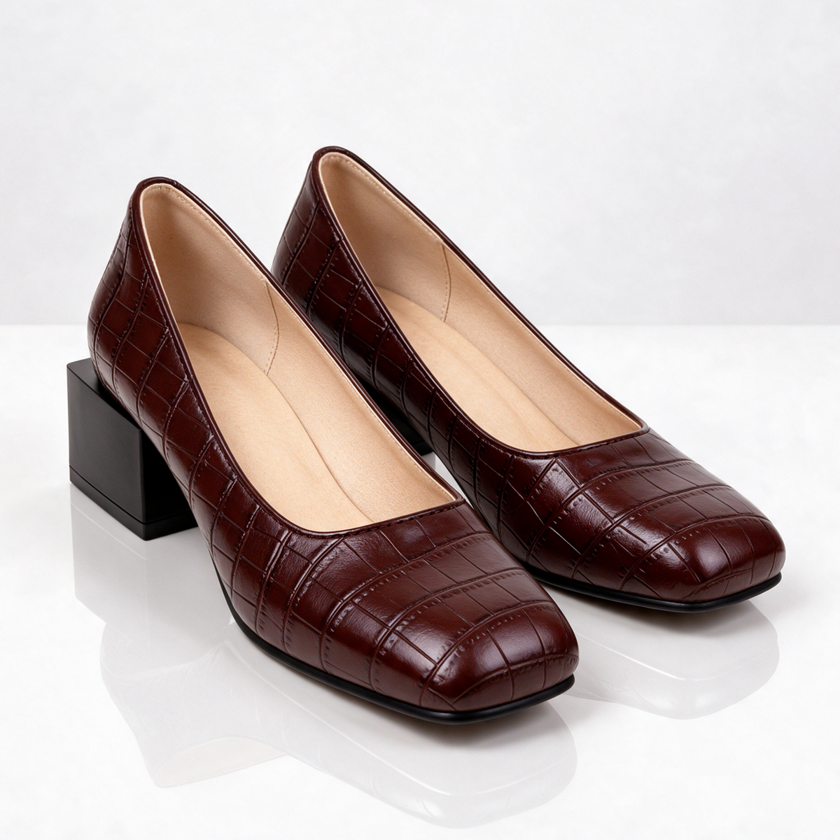 Florine Croc Block Heels